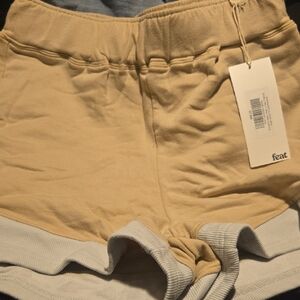 feat Lightweight Women's Athletic Shorts in Tan with Light Gray Trim